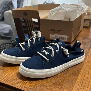 Sperry Dark Blue Canvas Shoes with White Laces